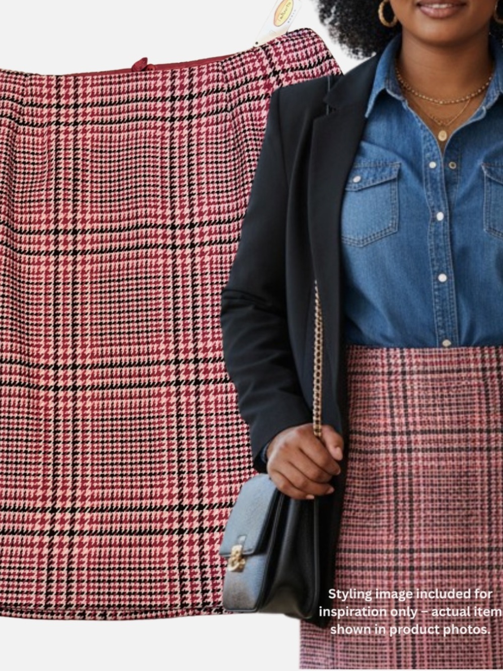 NWT TALBOTS Houndstooth Wool Tweed Pencil Skirt Sz 16 Pink Black Plaid Preppy